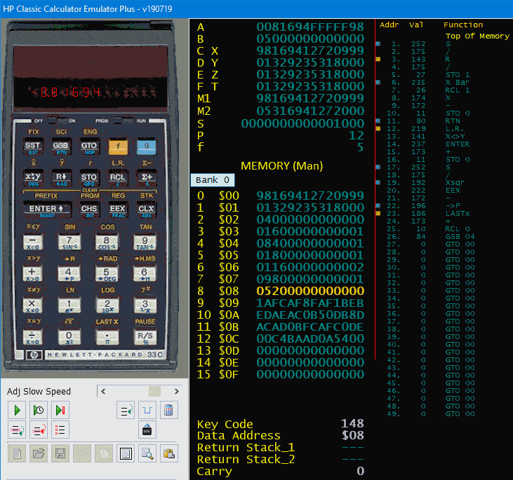 HP-33C Curve Fitting, XYR and OR. Image source: ./OR on 33C.png